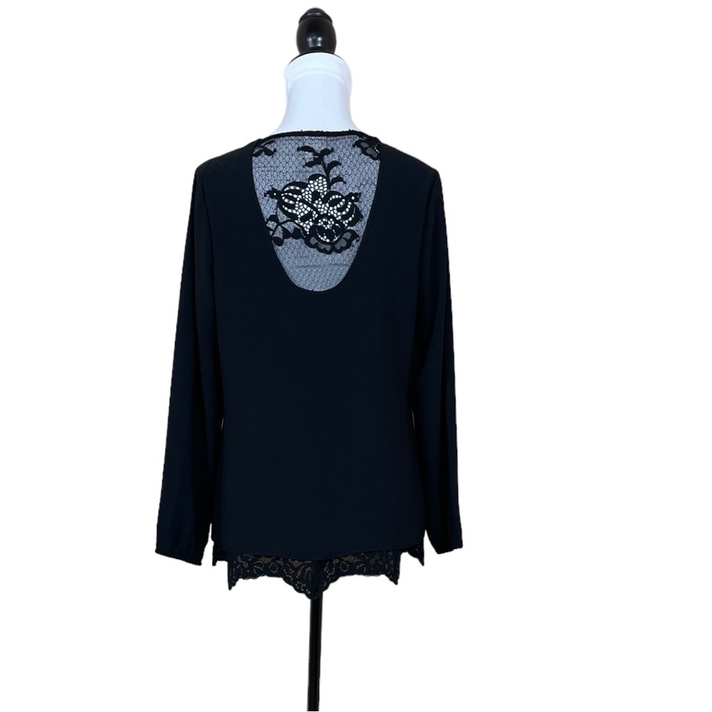 CAbi Black “Tempest” Long Sleeves Lace Back and Hem Blouse - Picture 5 of 12